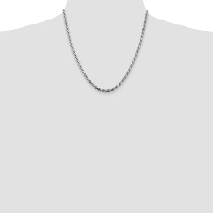 20 Inch Sterling Silver Rhodium-Plated 3.75mm Diamond-Cut Rope Chain Necklace