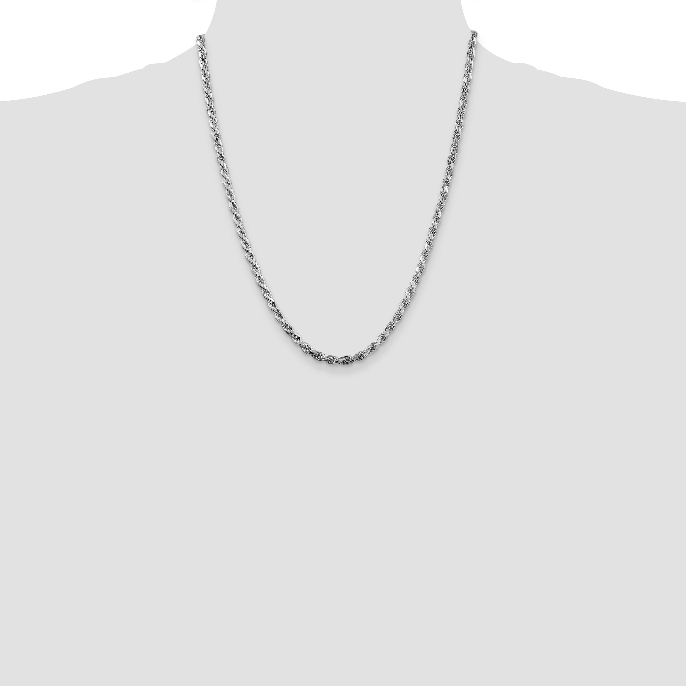 22 Inch Sterling Silver Rhodium-Plated 3.75mm Diamond-Cut Rope Chain Necklace