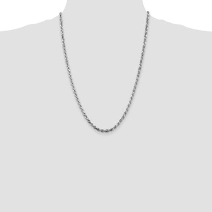 24 Inch Sterling Silver Rhodium-Plated 3.75mm Diamond-Cut Rope Chain Necklace