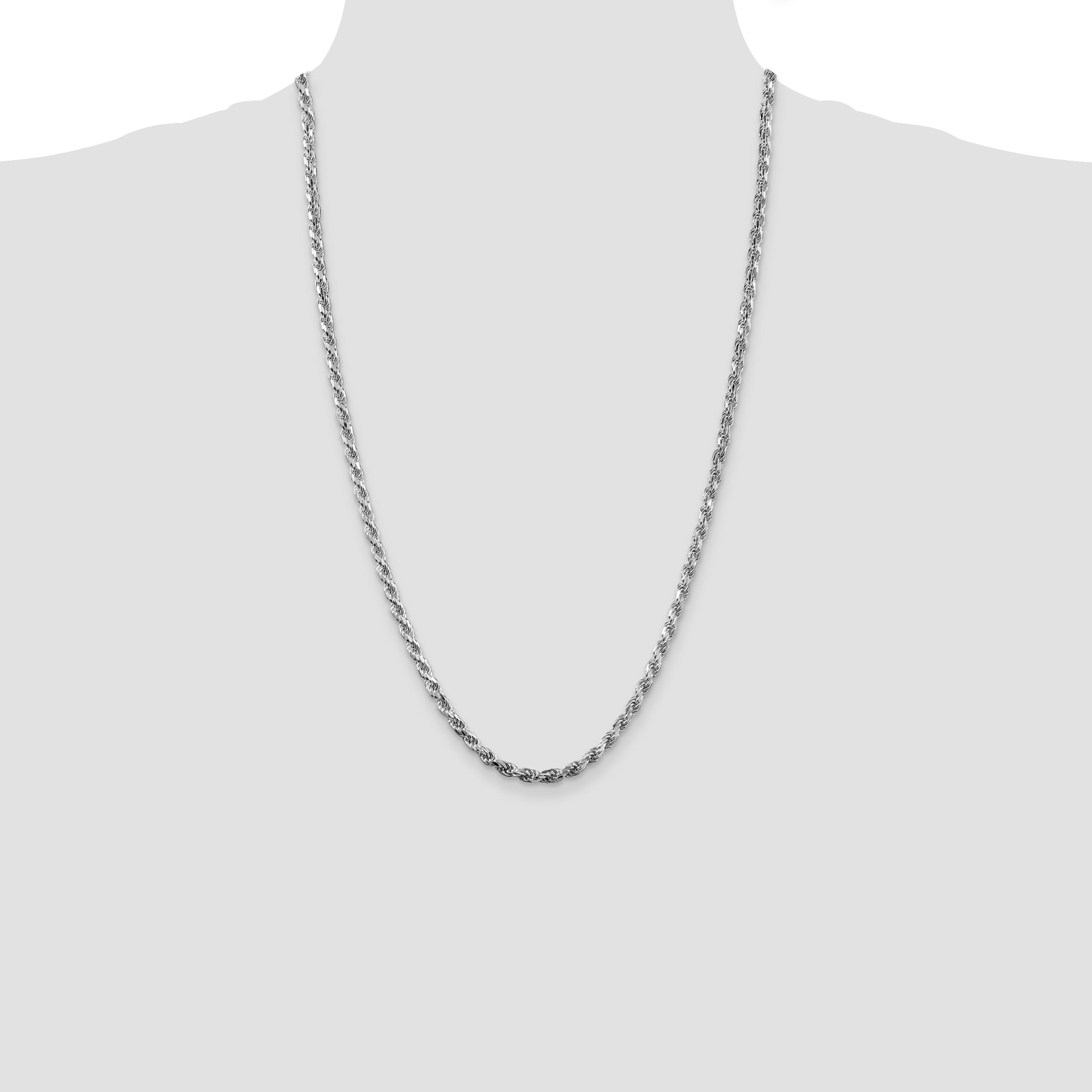 26 Inch Sterling Silver Rhodium-Plated 3.75mm Diamond-Cut Rope Chain Necklace