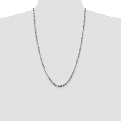 26 Inch Sterling Silver Rhodium-Plated 3.75mm Diamond-Cut Rope Chain Necklace
