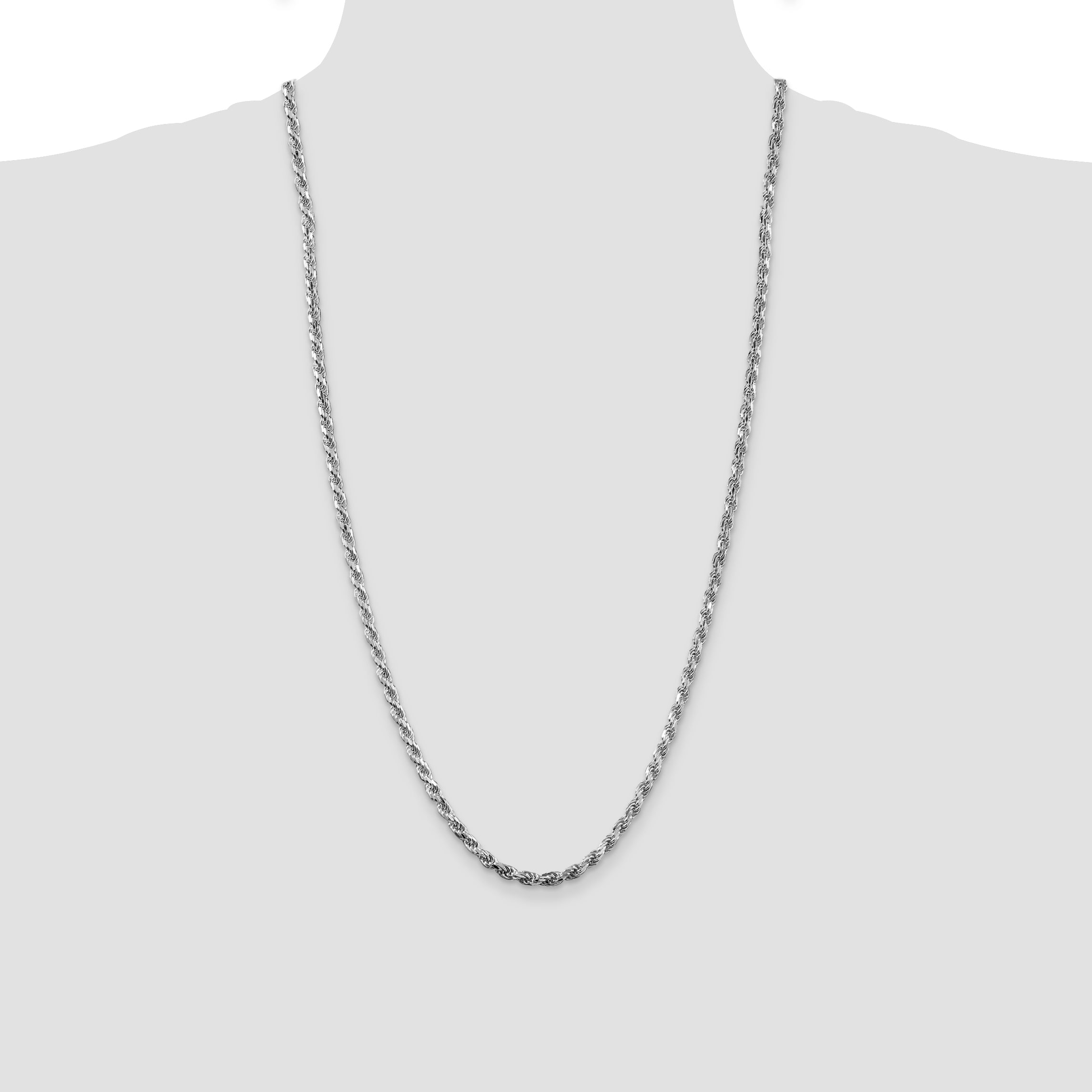 28 Inch Sterling Silver Rhodium-Plated 3.75mm Diamond-Cut Rope Chain Necklace