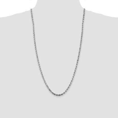 28 Inch Sterling Silver Rhodium-Plated 3.75mm Diamond-Cut Rope Chain Necklace