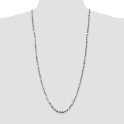 30 Inch Sterling Silver Rhodium-Plated 3.75mm Diamond-Cut Rope Chain Necklace