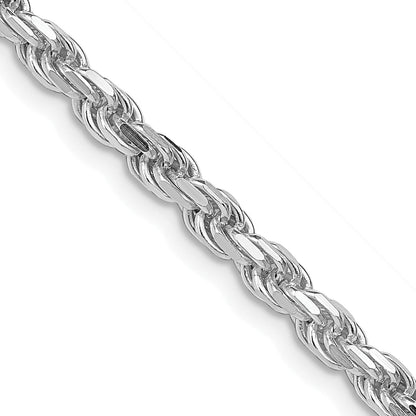 28 Inch Sterling Silver Rhodium-Plated 3.75mm Diamond-Cut Rope Chain Necklace