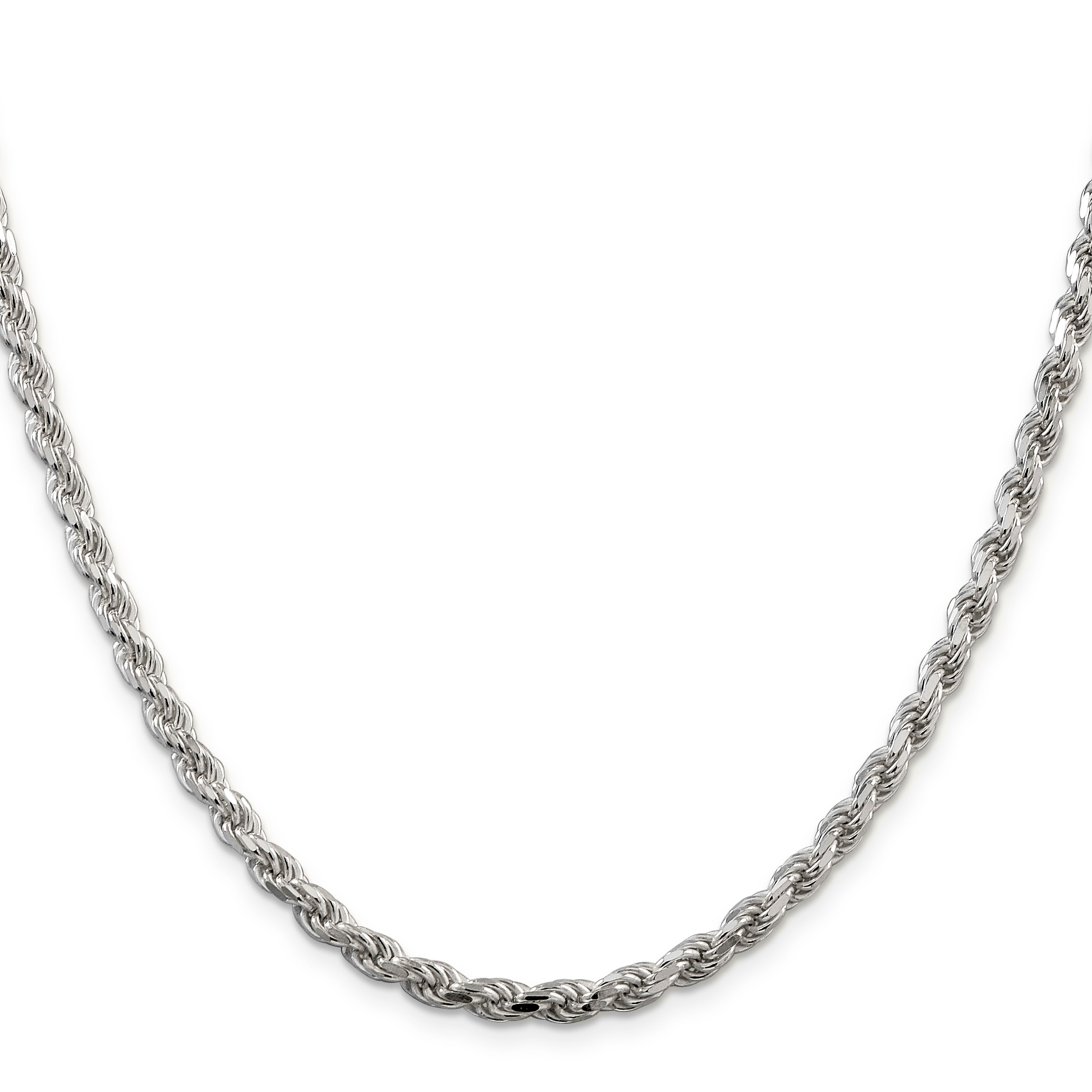 28 Inch Sterling Silver 4.25mm Diamond-Cut Rope Chain Necklace
