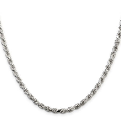 26 Inch Sterling Silver 4.25mm Diamond-Cut Rope Chain Necklace