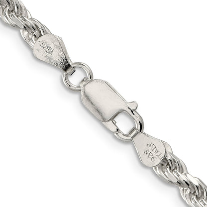 36 Inch Sterling Silver 4.25mm Diamond-Cut Rope Chain Necklace