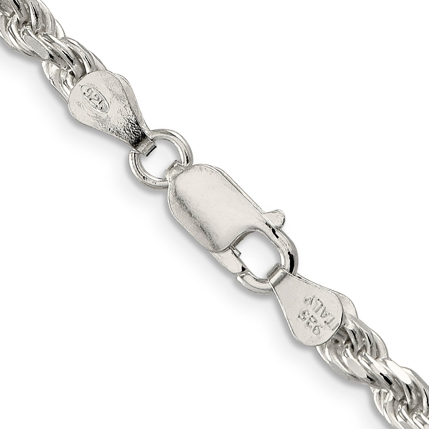 30 Inch Sterling Silver 4.25mm Diamond-Cut Rope Chain Necklace