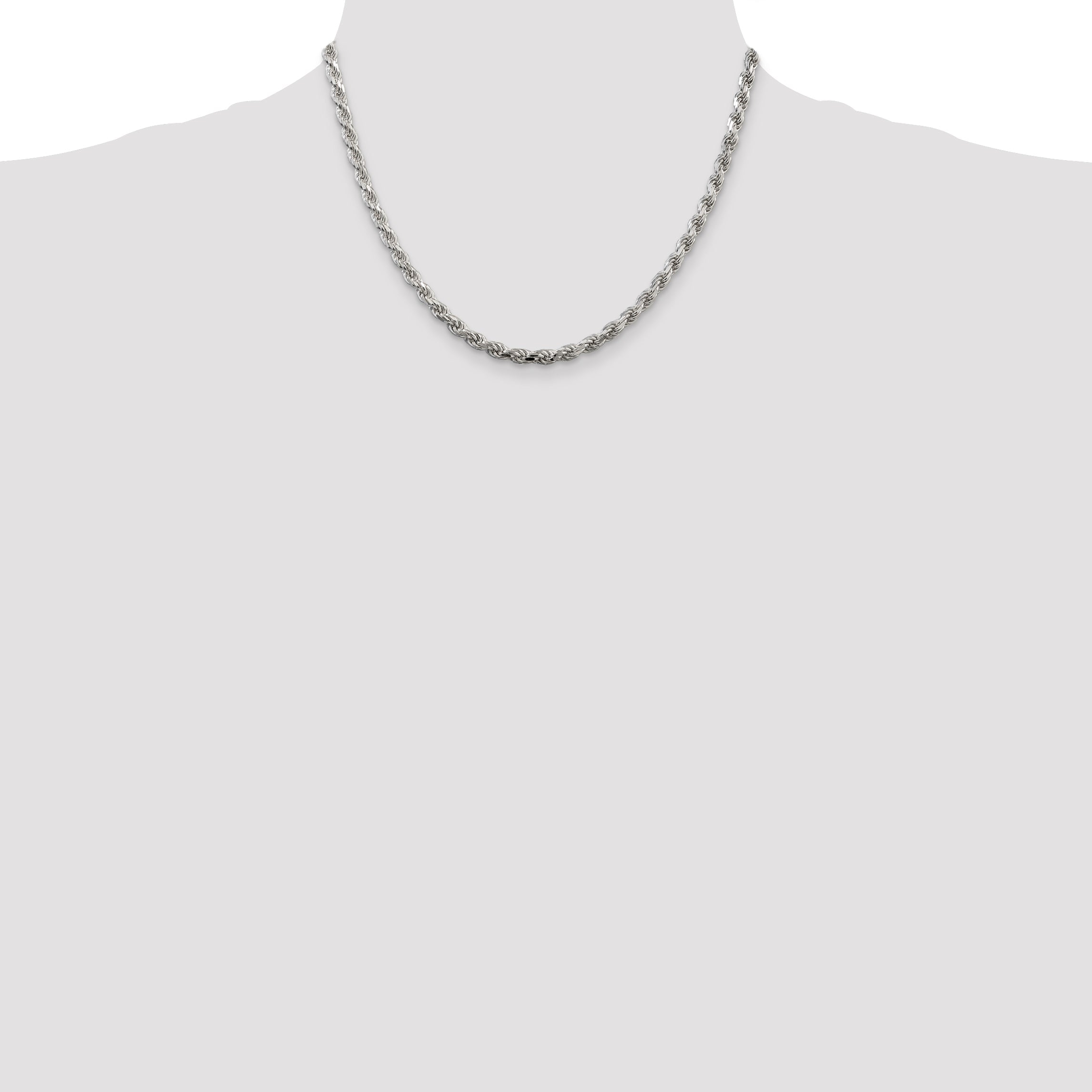 18 Inch Sterling Silver 4.25mm Diamond-Cut Rope Chain Necklace