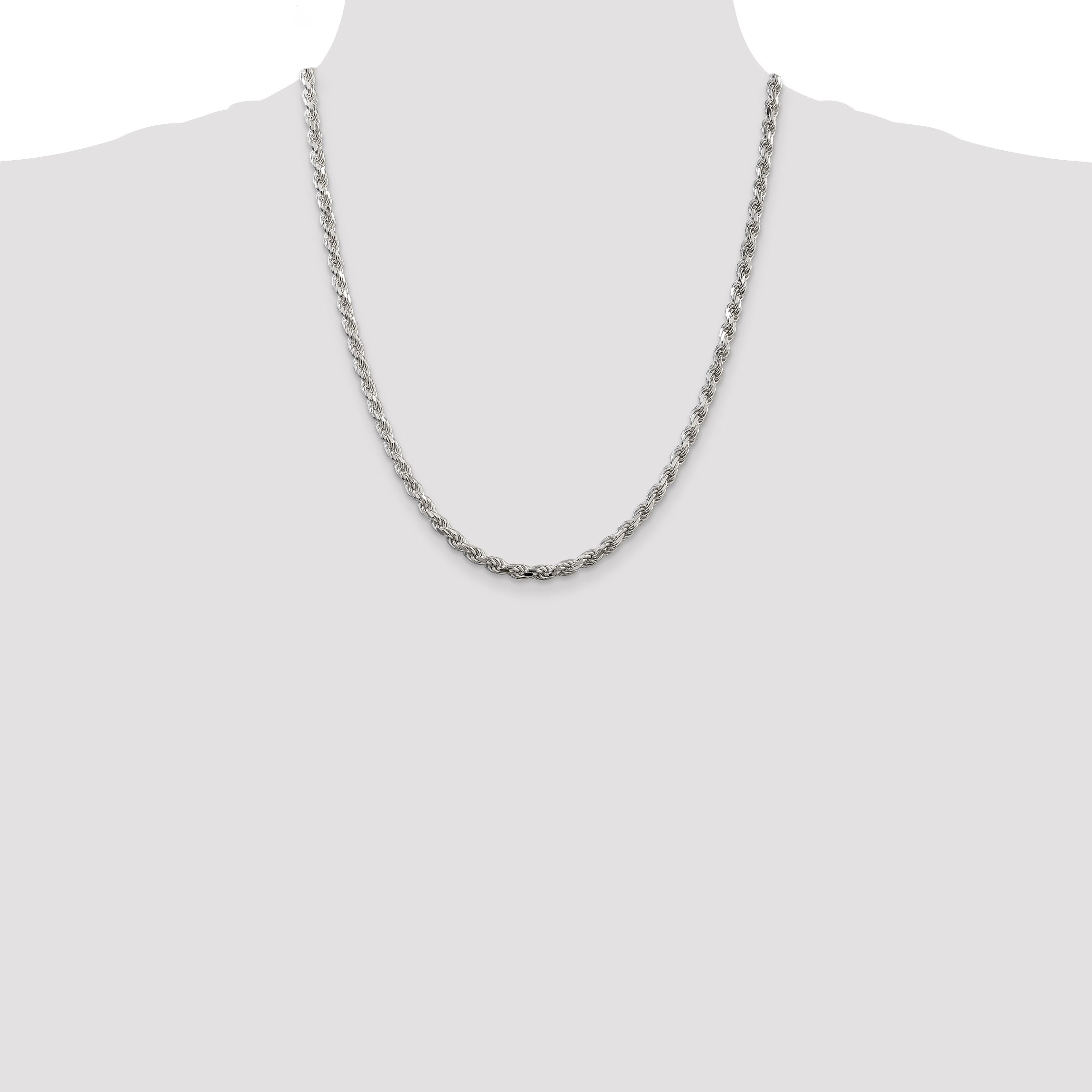 22 Inch Sterling Silver 4.25mm Diamond-Cut Rope Chain Necklace