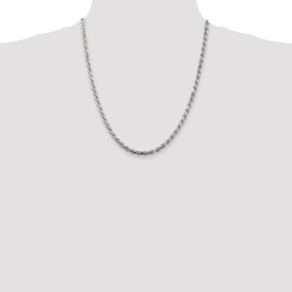 22 Inch Sterling Silver 4.25mm Diamond-Cut Rope Chain Necklace