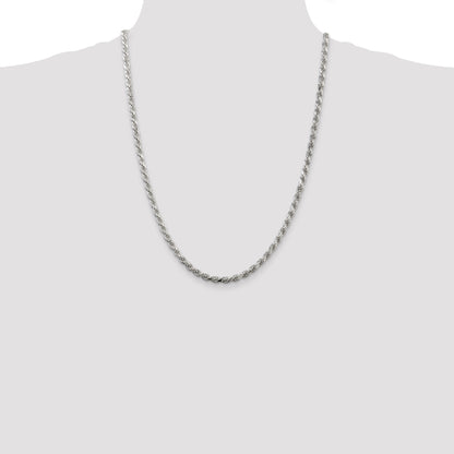 24 Inch Sterling Silver 4.25mm Diamond-Cut Rope Chain Necklace