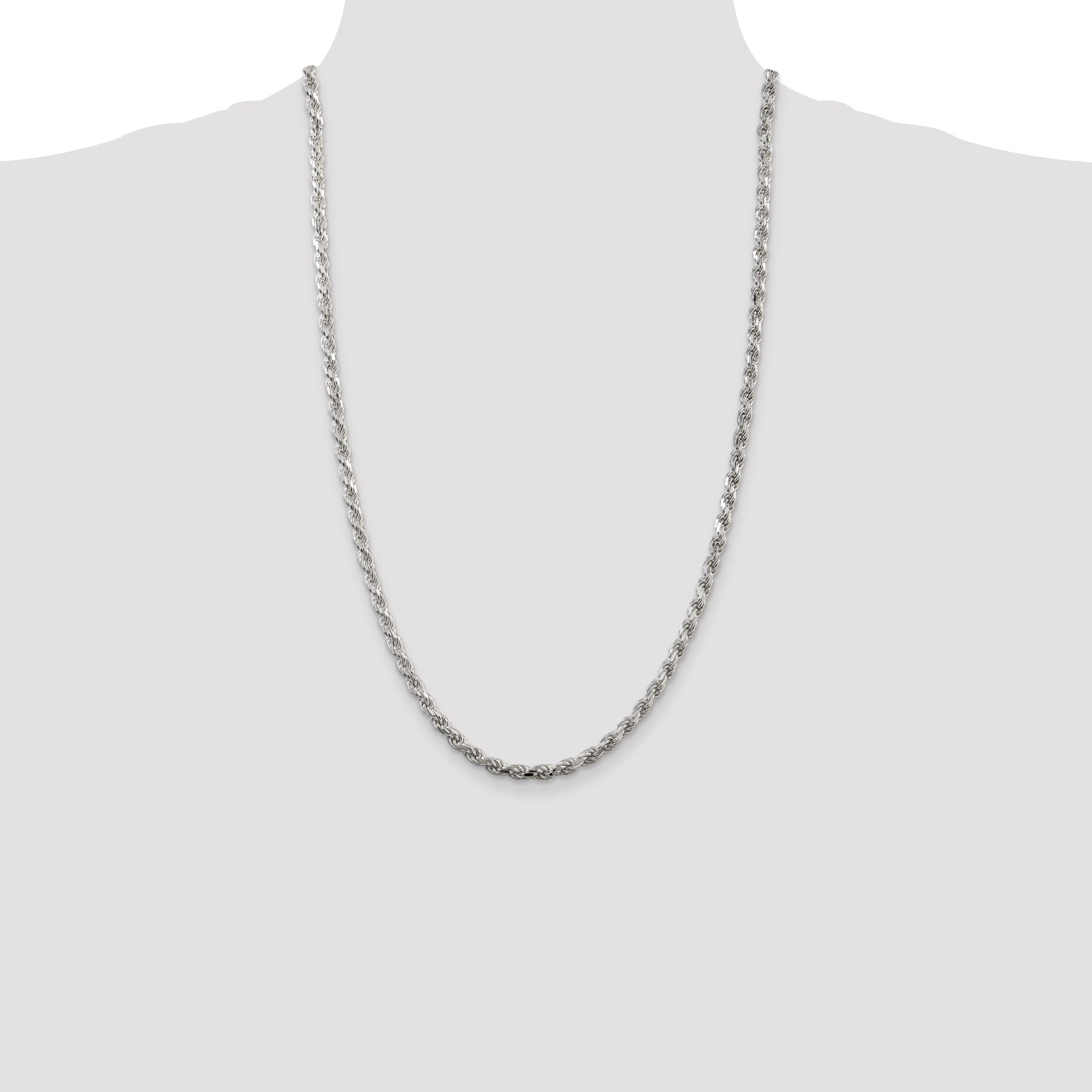 26 Inch Sterling Silver 4.25mm Diamond-Cut Rope Chain Necklace