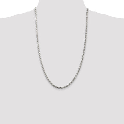 26 Inch Sterling Silver 4.25mm Diamond-Cut Rope Chain Necklace