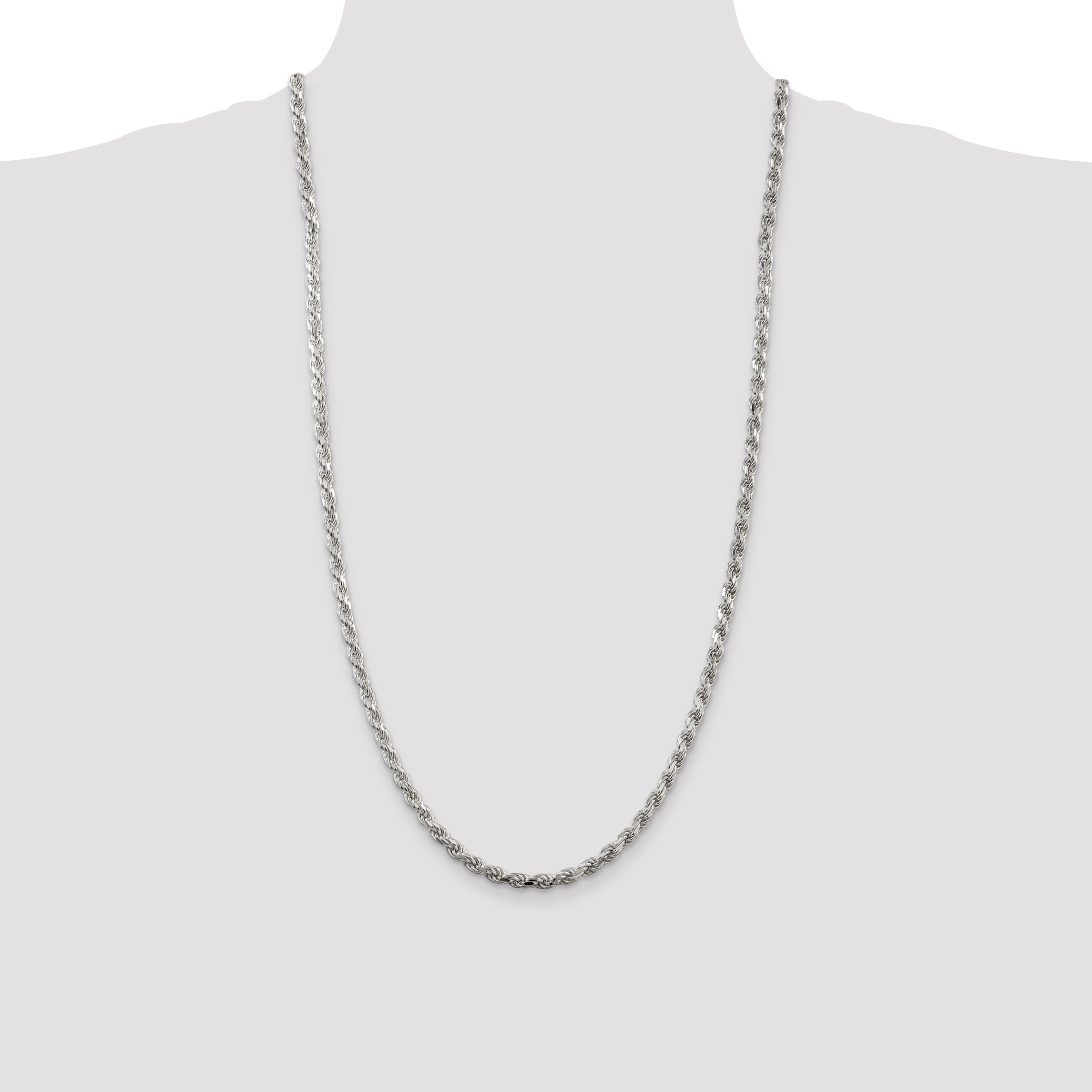 28 Inch Sterling Silver 4.25mm Diamond-Cut Rope Chain Necklace