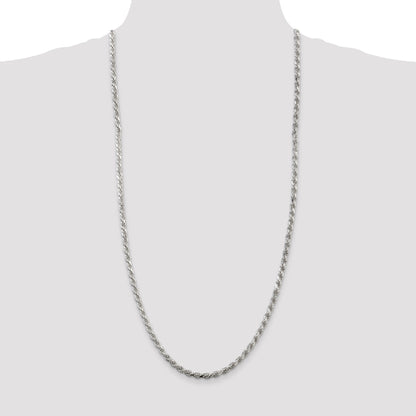 30 Inch Sterling Silver 4.25mm Diamond-Cut Rope Chain Necklace