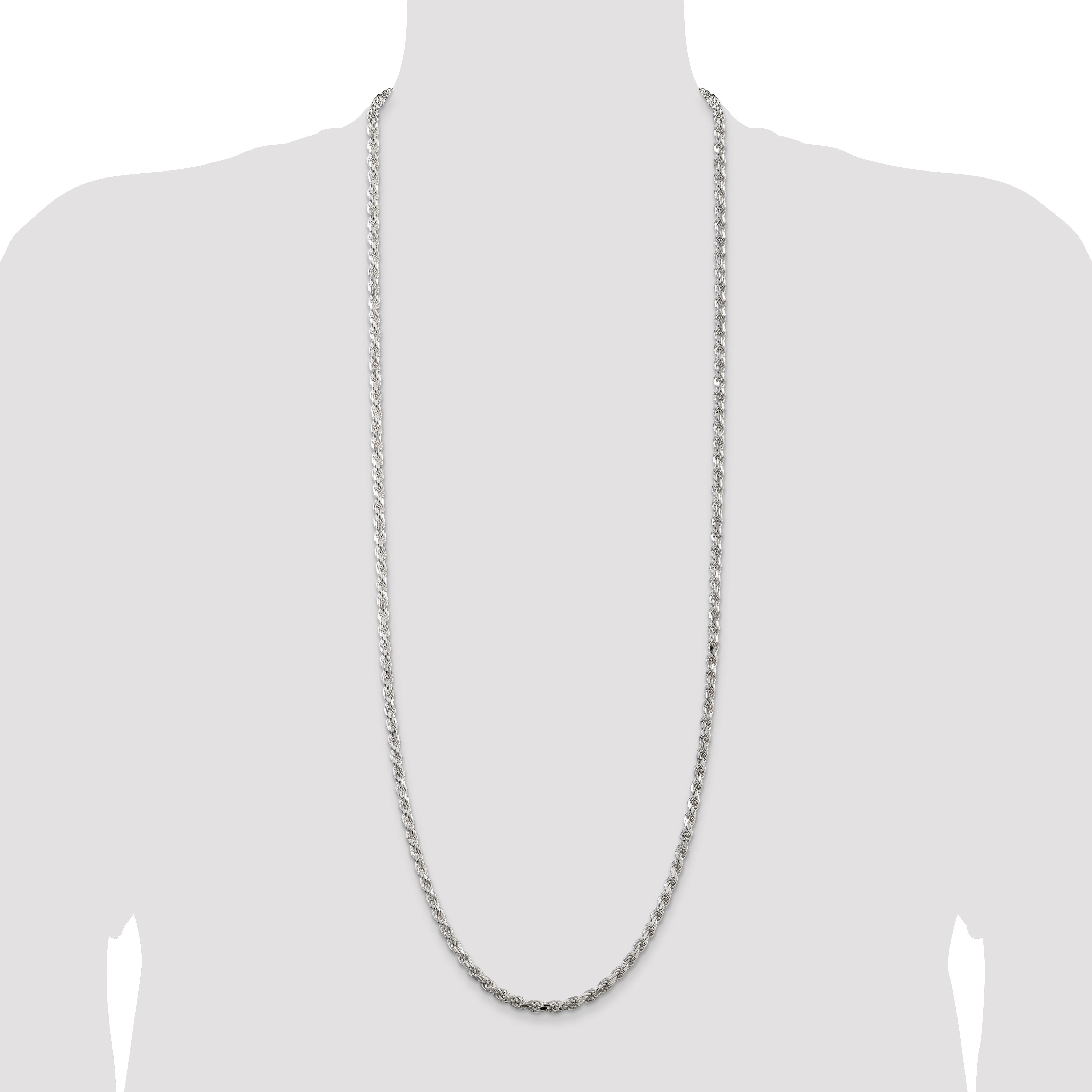 36 Inch Sterling Silver 4.25mm Diamond-Cut Rope Chain Necklace
