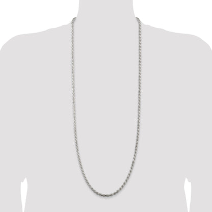 36 Inch Sterling Silver 4.25mm Diamond-Cut Rope Chain Necklace