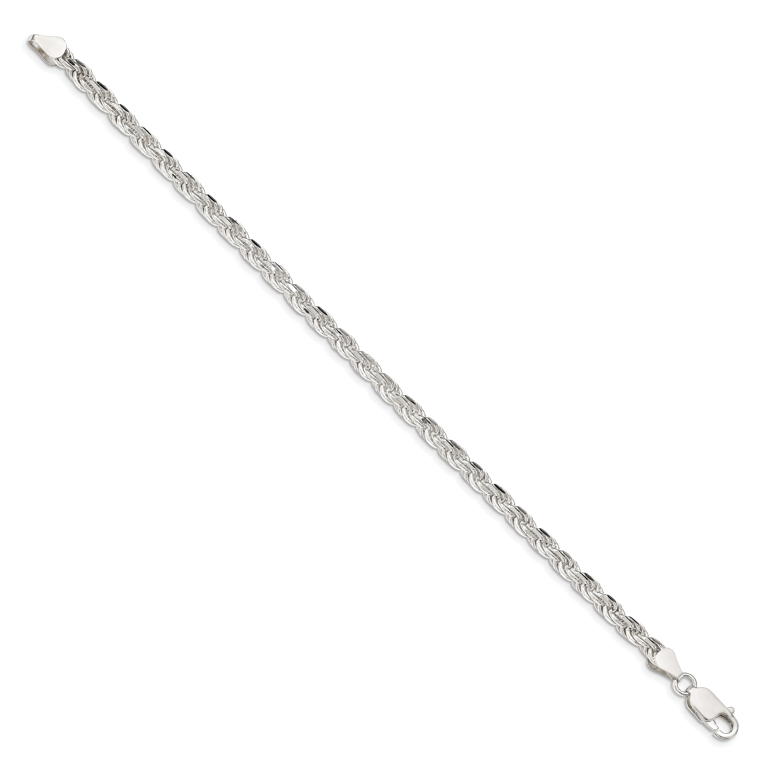 7 Inch Sterling Silver 4.25mm Diamond-Cut Rope Chain Bracelet