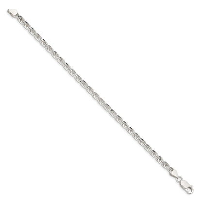 9 Inch Sterling Silver 4.25mm Diamond-cut Rope Chain Bracelet