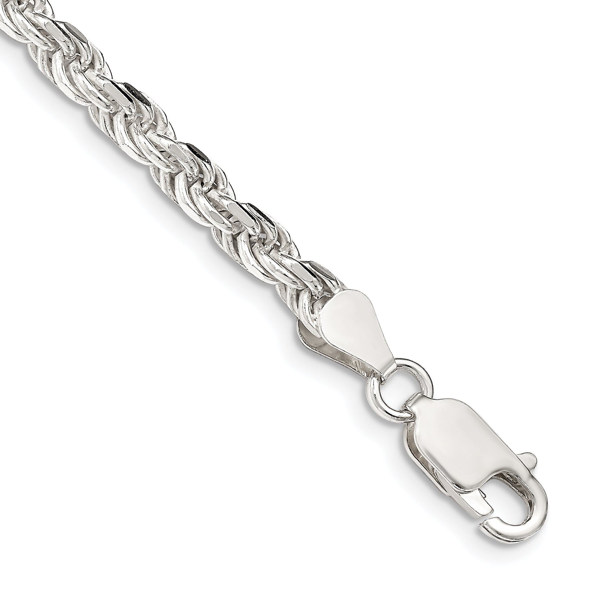 9 Inch Sterling Silver 4.25mm Diamond-cut Rope Chain Bracelet