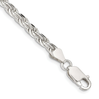 9 Inch Sterling Silver 4.25mm Diamond-cut Rope Chain Bracelet