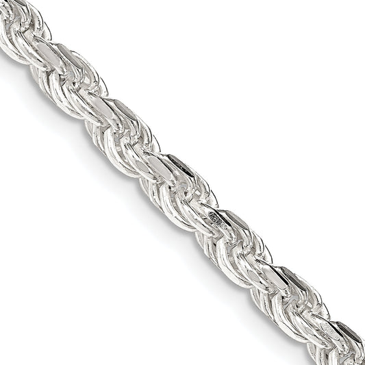 36 Inch Sterling Silver 4.25mm Diamond-Cut Rope Chain Necklace