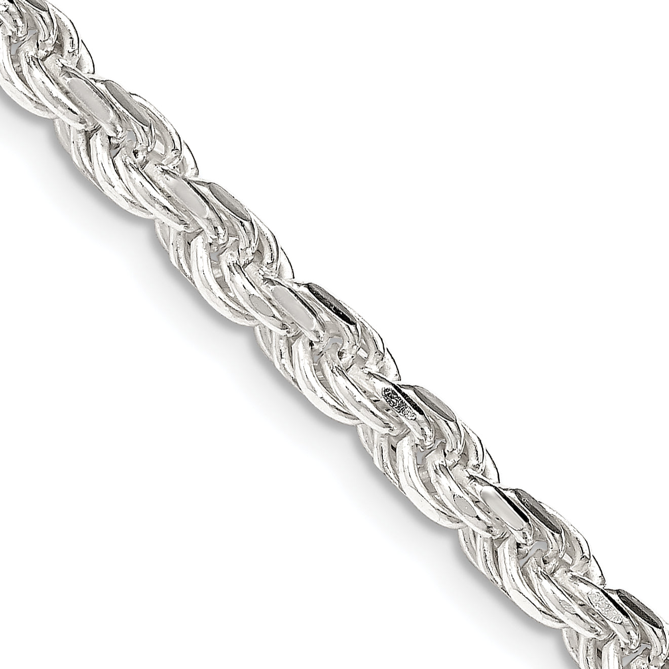 20 Inch Sterling Silver 4.25mm Diamond-Cut Rope Chain Necklace