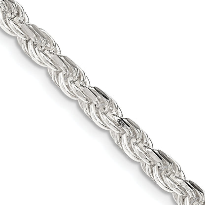 30 Inch Sterling Silver 4.25mm Diamond-Cut Rope Chain Necklace
