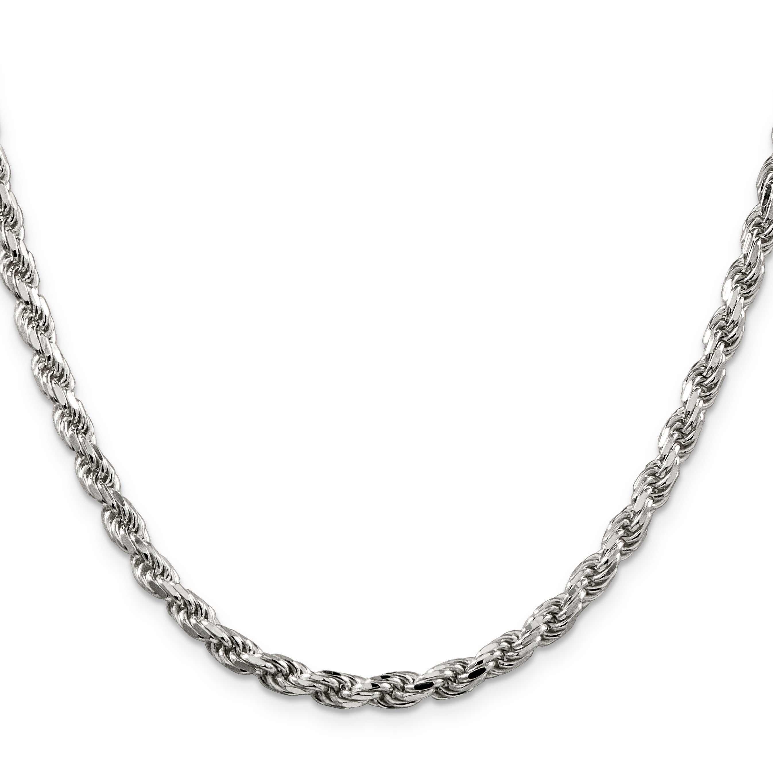 24 Inch Sterling Silver 4.6mm Diamond-Cut Rope Chain Necklace