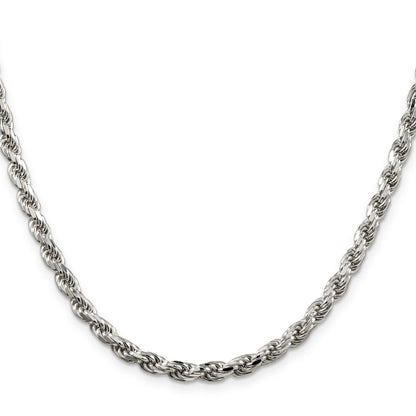 24 Inch Sterling Silver 4.6mm Diamond-Cut Rope Chain Necklace