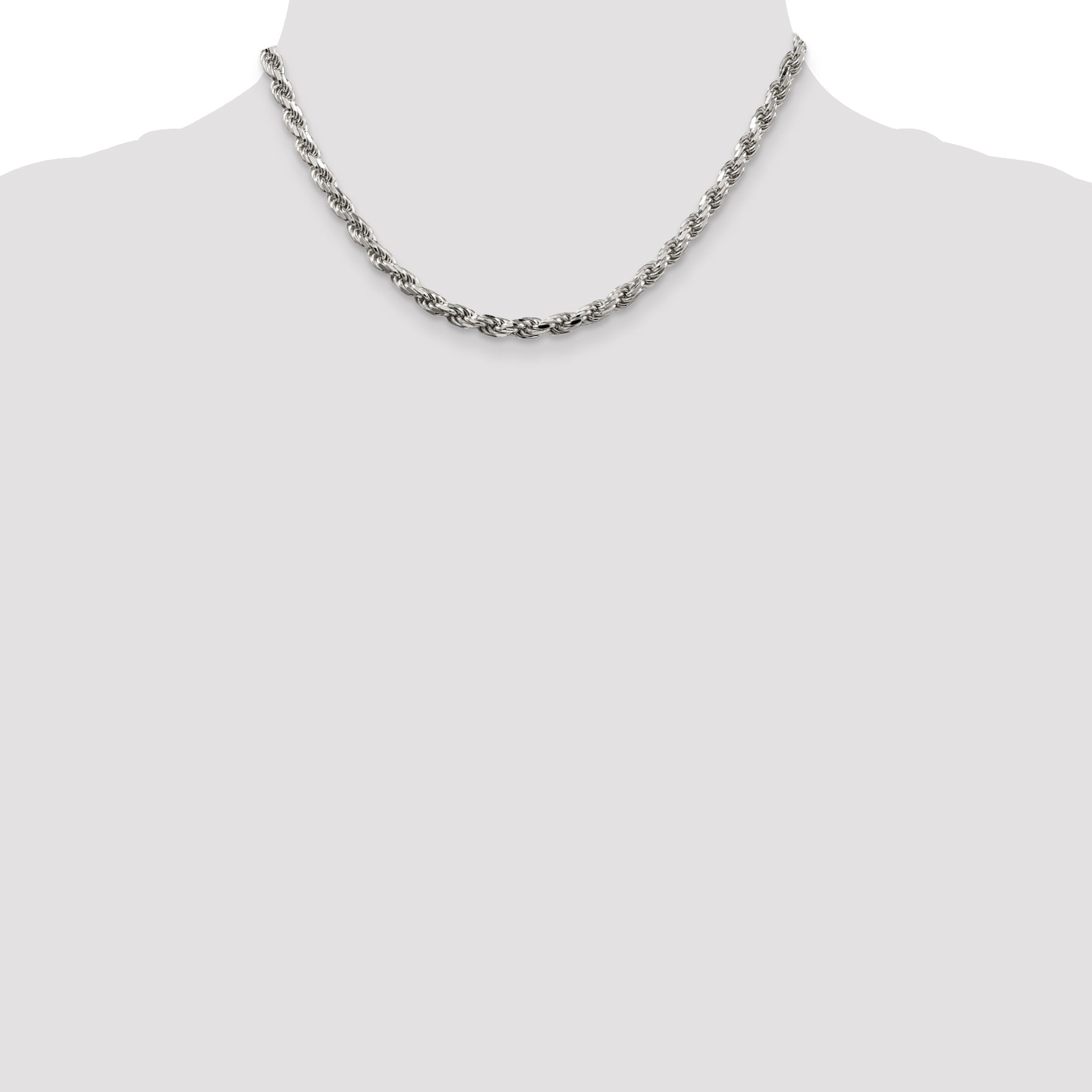 16 Inch Sterling Silver 4.6mm Diamond-Cut Rope Chain Necklace