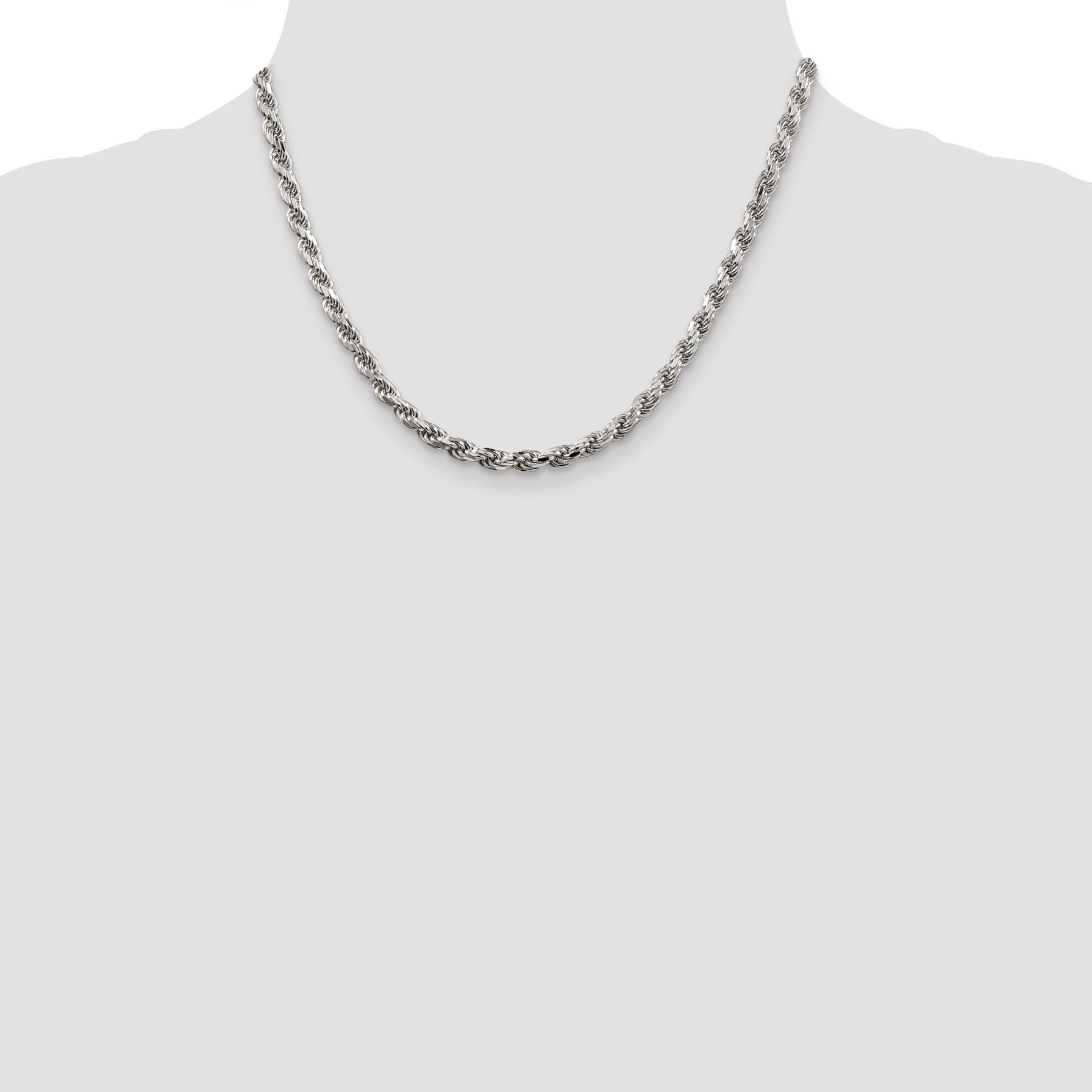 18 Inch Sterling Silver 4.6mm Diamond-Cut Rope Chain Necklace