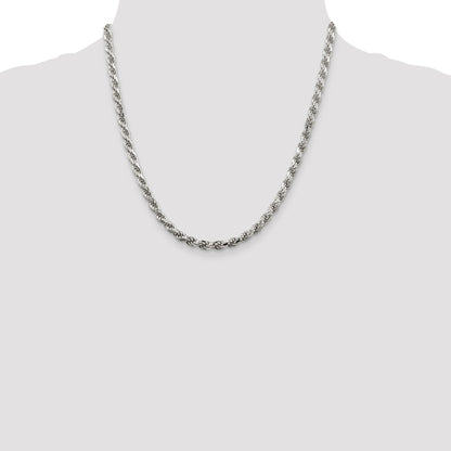 20 Inch Sterling Silver 4.6mm Diamond-Cut Rope Chain Necklace