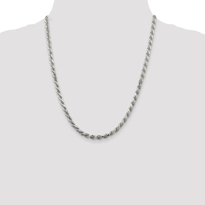 22 Inch Sterling Silver 4.6mm Diamond-Cut Rope Chain Necklace