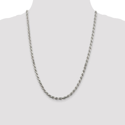 24 Inch Sterling Silver 4.6mm Diamond-Cut Rope Chain Necklace