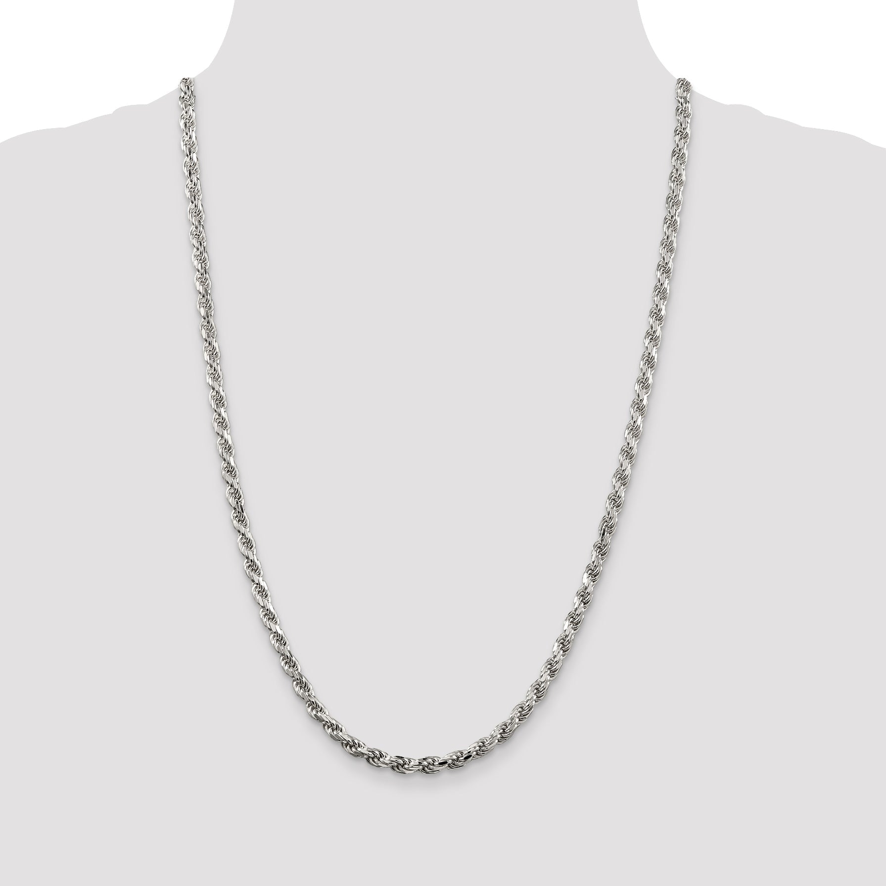 26 Inch Sterling Silver 4.6mm Diamond-Cut Rope Chain Necklace