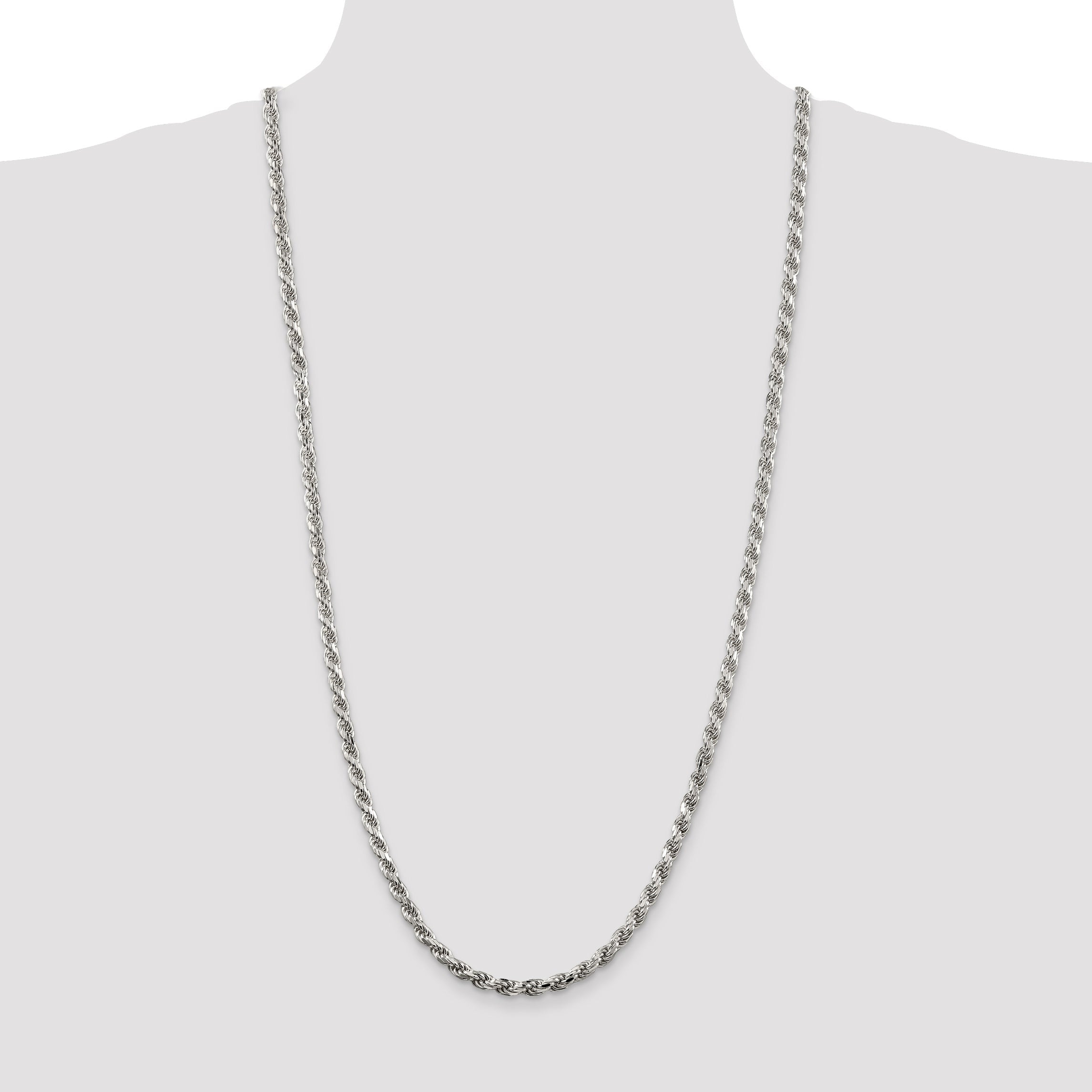 30 Inch Sterling Silver 4.6mm Diamond-Cut Rope Chain Necklace