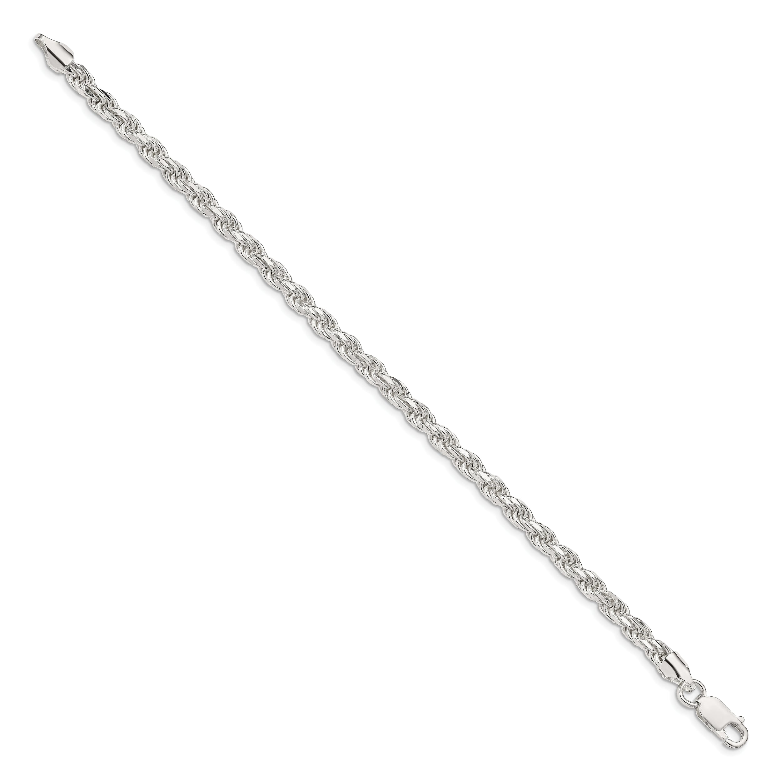 9 Inch Sterling Silver 4.6mm Diamond-Cut Rope Chain Bracelet
