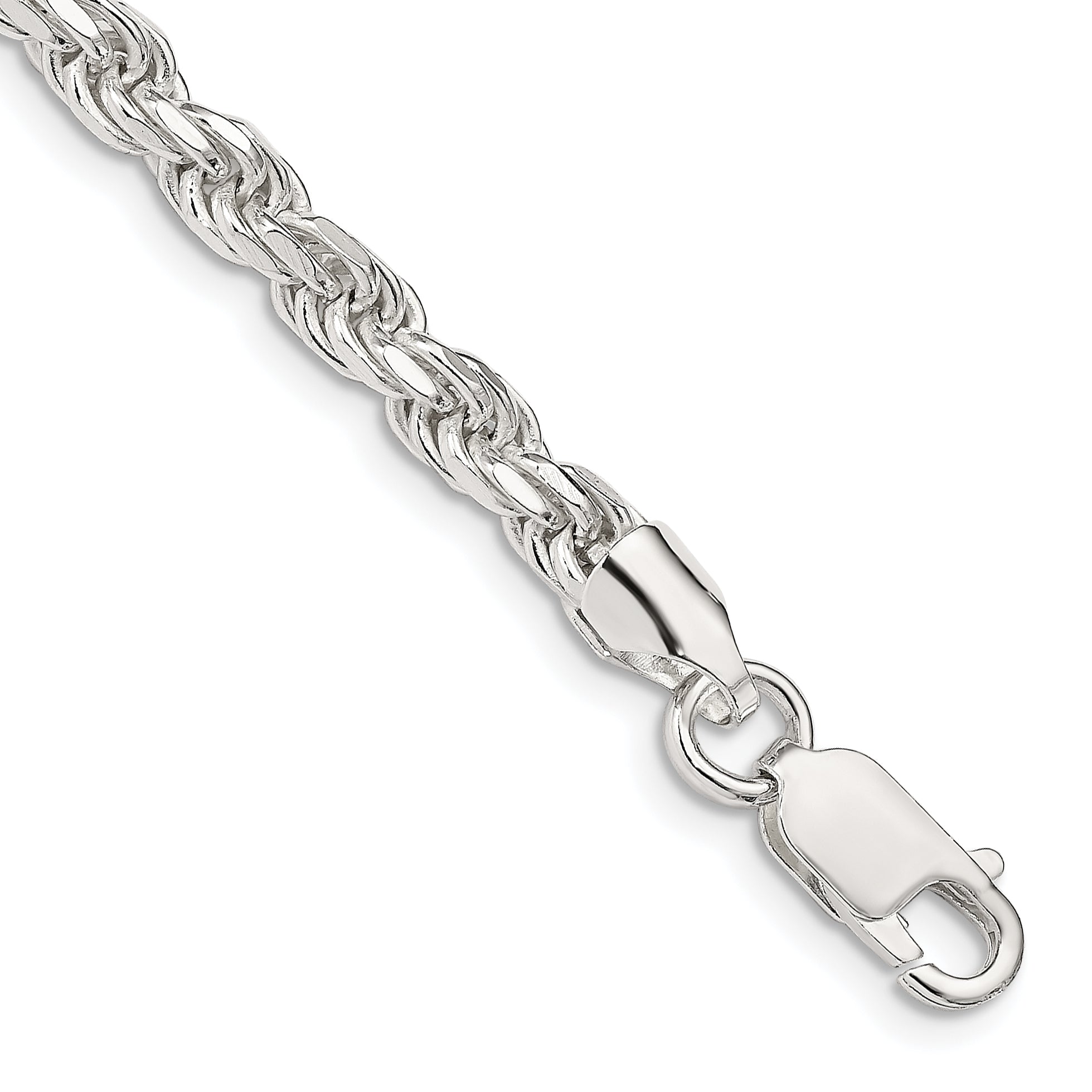9 Inch Sterling Silver 4.6mm Diamond-Cut Rope Chain Bracelet