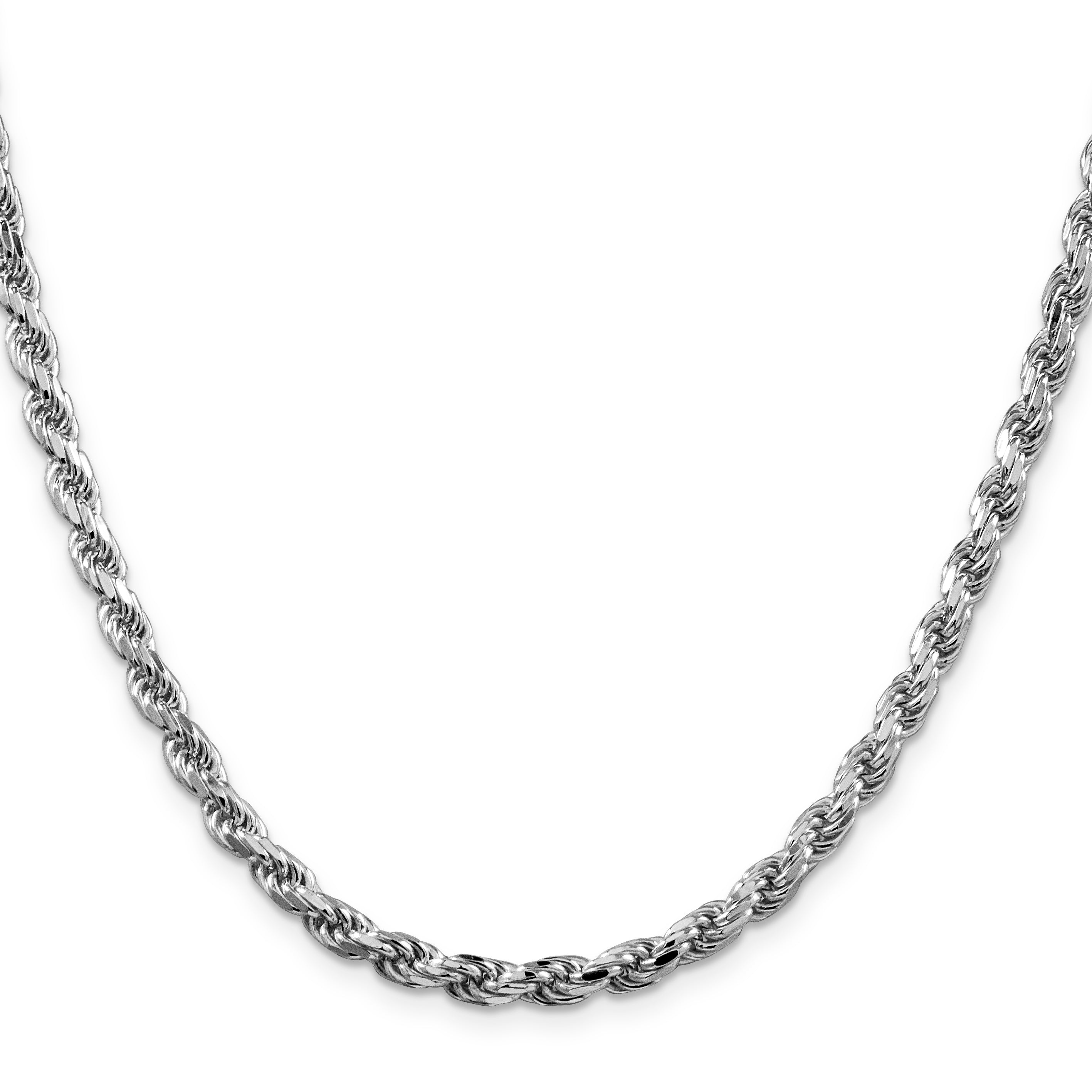 28 Inch Sterling Silver Rhodium-Plated 4.6mm Diamond-Cut Rope Chain Necklace
