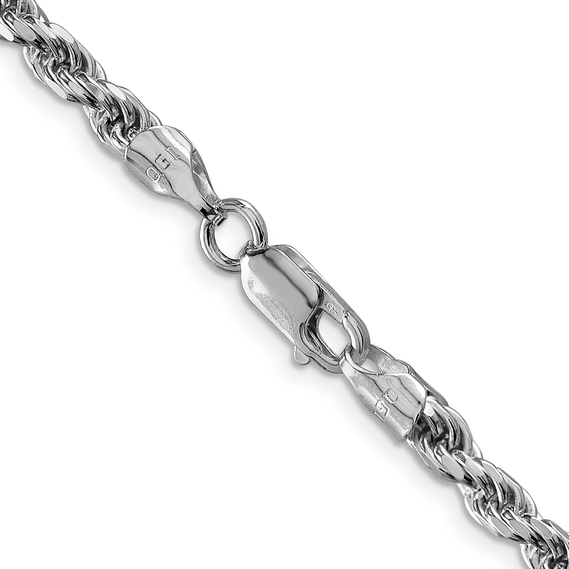 24 Inch Sterling Silver Rhodium-Plated 4.6mm Diamond-Cut Rope Chain Necklace