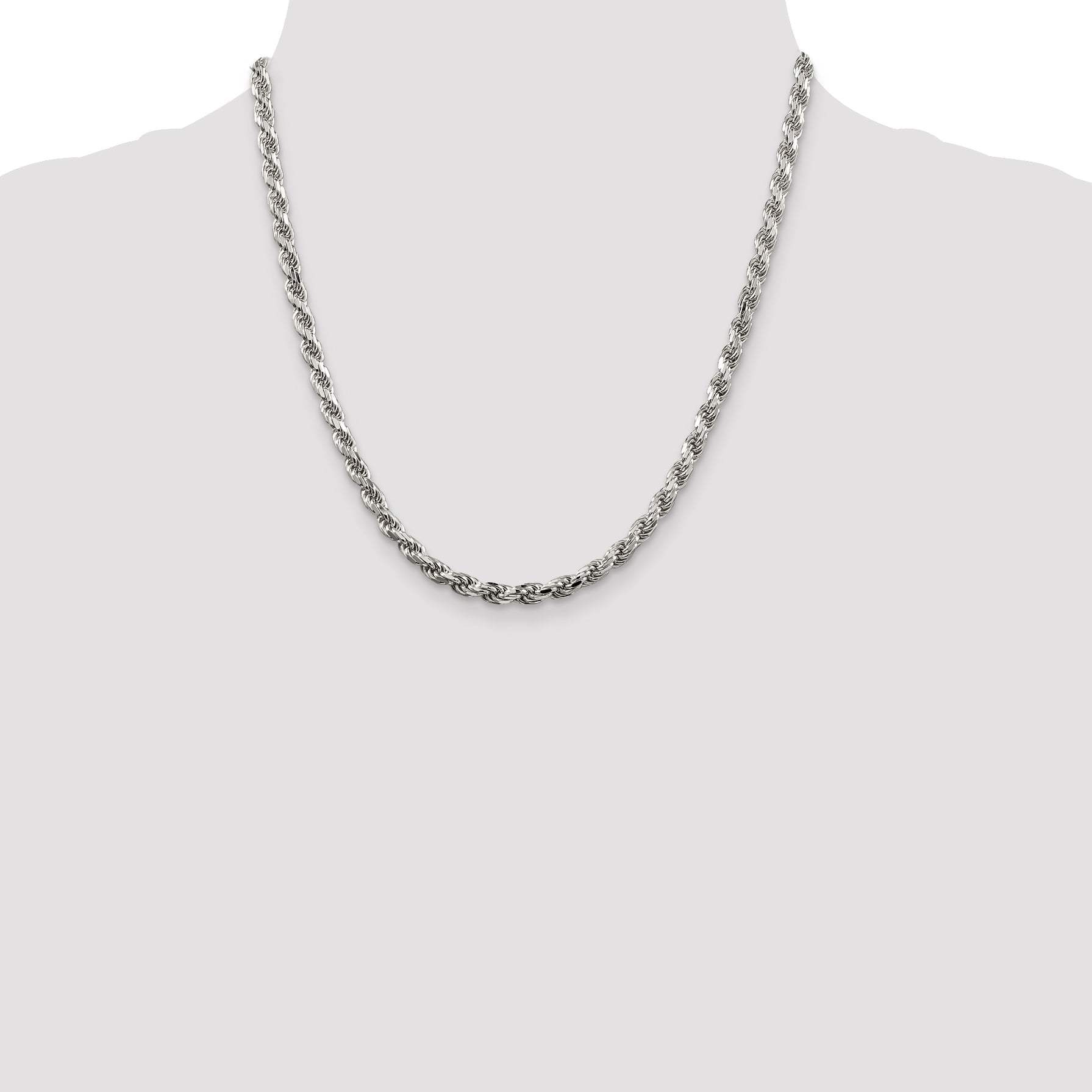 20 Inch Sterling Silver Rhodium-Plated 4.6mm Diamond-Cut Rope Chain Necklace