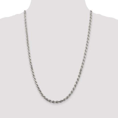 26 Inch Sterling Silver Rhodium-Plated 4.6mm Diamond-Cut Rope Chain Necklace