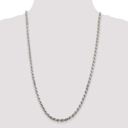 28 Inch Sterling Silver Rhodium-Plated 4.6mm Diamond-Cut Rope Chain Necklace