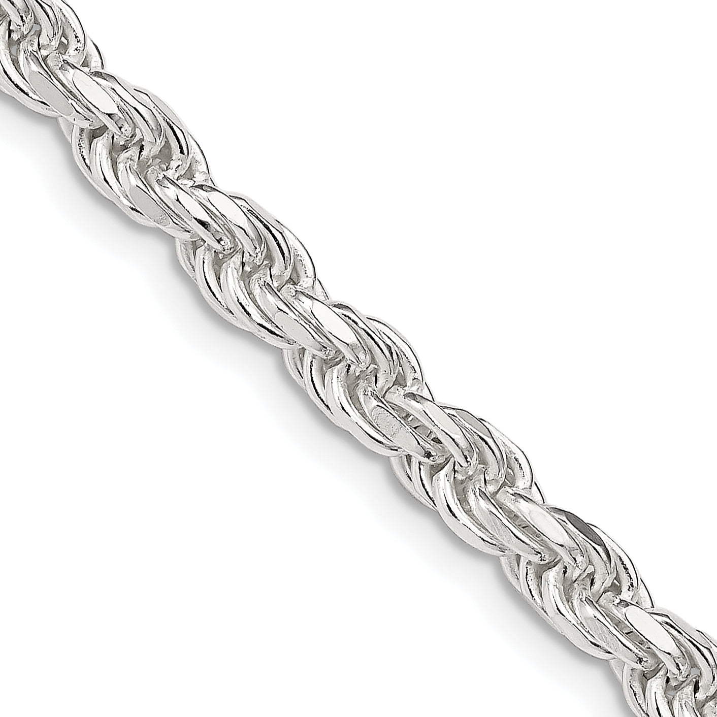 28 Inch Sterling Silver 4.6mm Diamond-Cut Rope Chain Necklace