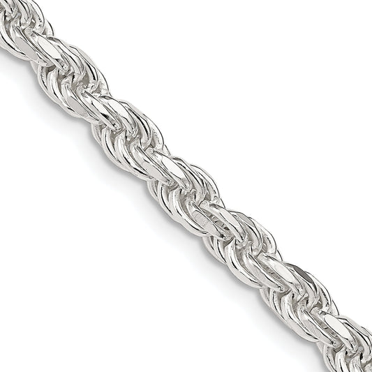 28 Inch Sterling Silver 4.6mm Diamond-Cut Rope Chain Necklace