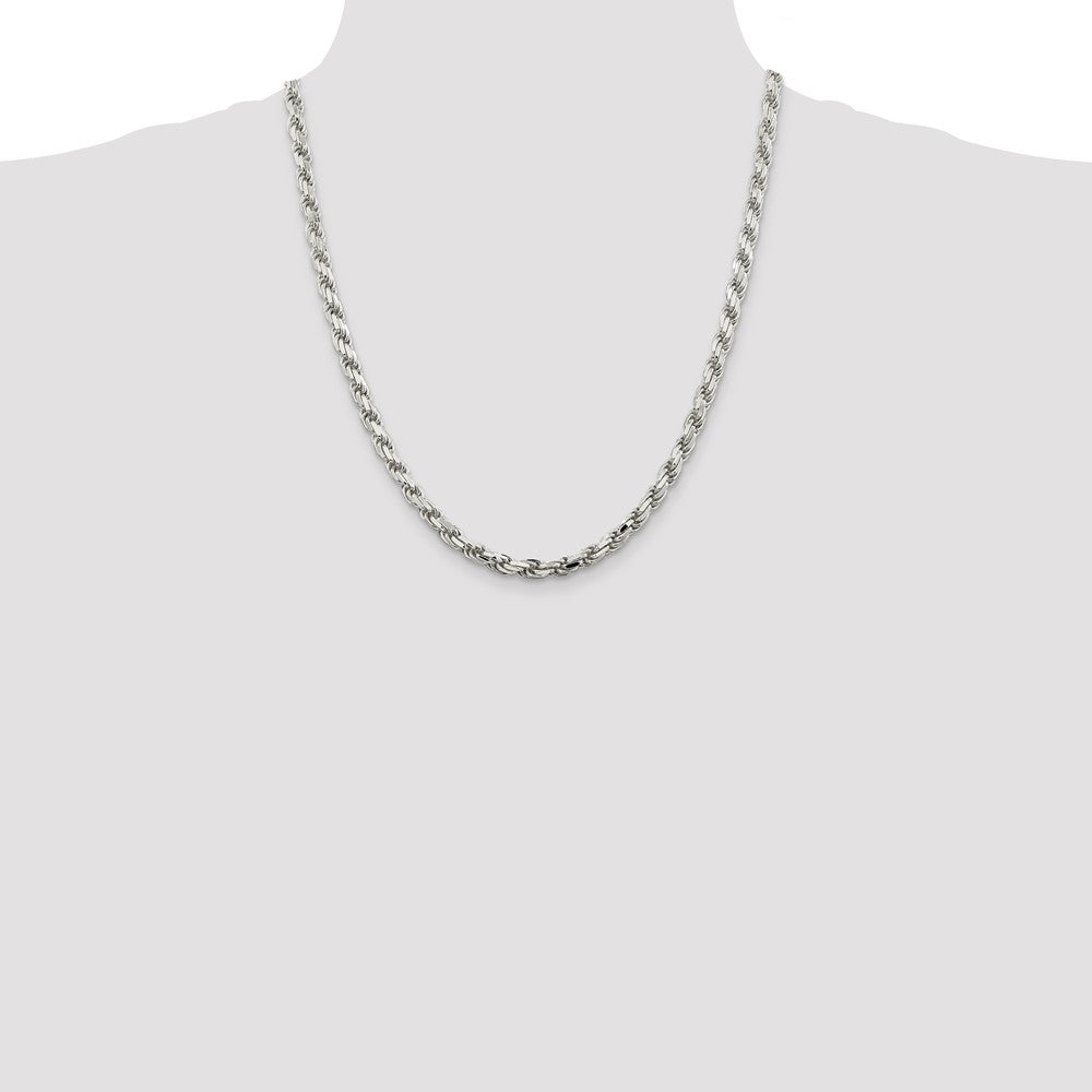 22 Inch Sterling Silver 5.75mm Diamond-Cut Rope Chain Necklace