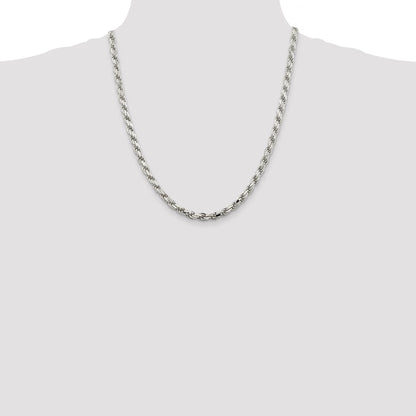 22 Inch Sterling Silver 5.75mm Diamond-Cut Rope Chain Necklace